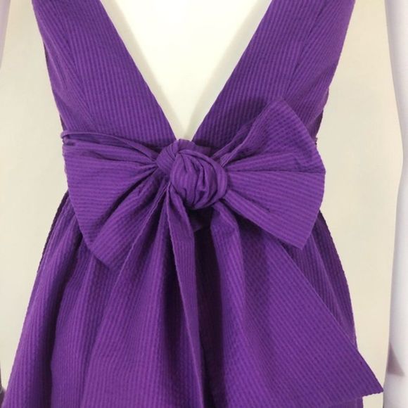 Lauren James Purple Seersucker Minidress Plunge Sz XS - Picture 7 of 10